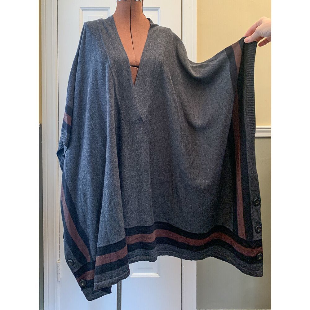 Hinge gray striped oversized poncho tunic sweater